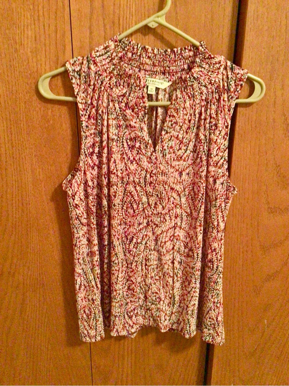 Liverpool Pink Multi-Print Sleeveless Smocked Neck Tank